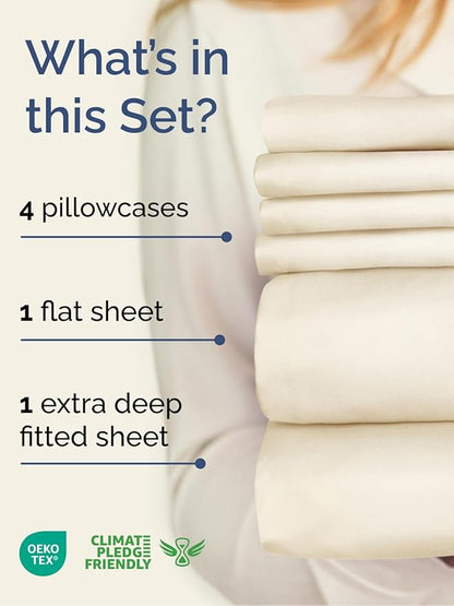 Extra Deep Queen Sheet Set - 6 Piece Breathable & Cooling Sheets - Hotel Luxury Bed Sheets Set - Easy & Secure Fit - Soft, Wrinkle Free & Comfy Sheets Set - Off White Sheet Set with Extra Deep Pockets