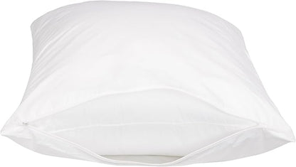 Amazon Basics Standard Pillowcase with Zipper, 100% Cotton Hypoallergenic, Pillow Protector, White (27 x 21 Inches), Pillows Not Included