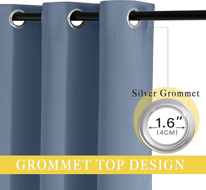 NICETOWN Stone Blue Blackout Sliding Door Curtains, Grommet Thermal Curtain Window Treatment Room Divider Drape Sound Reducing for Patio Door/Living Room, 1 Panel, W80 x L90
