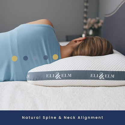 Eli & Elm | Best Ergonomic Side Sleeper Pillow for Neck Pain. Supportive Cooling Memory Foam Fill with Luxury Breathable Cover. U-Shape Contoured Design. Queen Size Bed Pillow