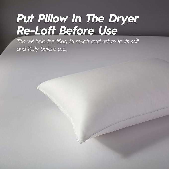 Globon Luxury Down Pillows Queen Size Set of 2 for Side Sleepers, 100% Cotton Shell Hotel Collection Bed Pillow for Sleeping, Firm Down Surrounded Feather Pillow 20" x 30"