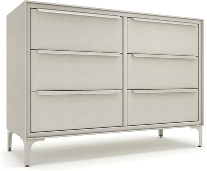 Naima Premium Fabric Dresser - Strong Metal Frame, 6 Spacious Sag-Proof Drawers with Sleek Metal Handles - Premium & Durable Storage Solution for Your Home (Beige)