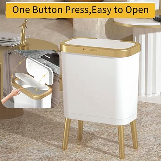 Procade 2Pack Trash Can with Lid, Modern Bedroom Garbage Can with Gold Edge, Slim Kitchen Garbage Bin，4 Gallon Trash Bin Plastic Waste can for Office, Living Room,Toilet,Bathroom (Black+White)