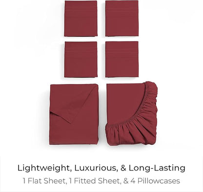 Mellanni Queen Sheet Set - 6-Piece Iconic Collection Bedding, (Including 4 Pillowcases), 16-Inch Deep Pocket, Easy Care, Extra Soft, Cooling Sheets, Brushed Microfiber - Brick Red