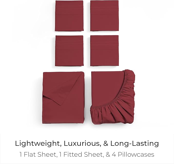 Mellanni King Sheet Set - 6-Piece Iconic Collection Bedding, (Including 4 Pillowcases), 16-Inch Deep Pocket, Easy Care, Extra Soft, Cooling Sheets, Brushed Microfiber - Brick Red