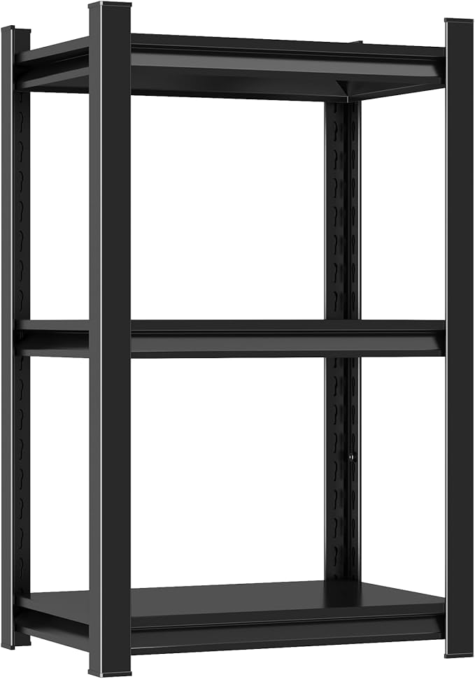 Storage Shelves, Garage Metal Shelving Unit, Adjustable, Double-Layer Column with Reinforced Ribs, Heavy-Duty, Capable of Bearing 600-3600 lbs (Black, 32 * 32 * 14, 3-Tier)