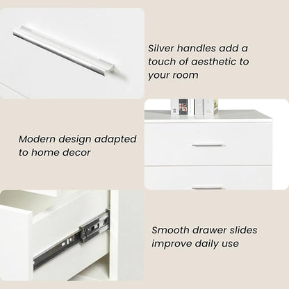 Karl home 8 Drawer Dresser, Wood White Vanity Drawer Cabinet, Bedroom Storage Cabinet TV Stand, Large Dresser Storage Chest with Deep Drawers, Bedroom Furniture，55.1 * 31.5 * 15.7 inches
