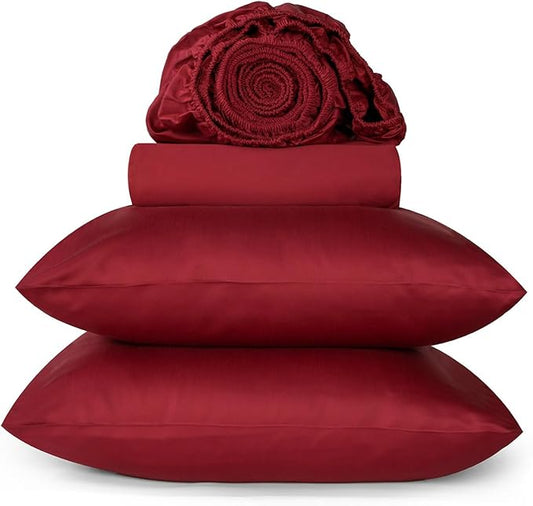 URBANHUT 800 Thread Count 100% Cotton King Size Sheets, Luxury 4 Piece King Bedsheets, Hotel Sheets Sateen Finish - Better Than Egyptian, 16" Elasticized Deep Pocket - Burgundy