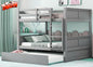 TSAMPA Latest Upgraded & Stronger Heavy Duty Solid Wood Full Over Full Bunk Bed with Trundle, Thickened Safer Convertible Bunk Bed Frame Full Over Full Size Bunk Bed (Easier to Assemble) (Gray), Grey