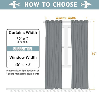 ChrisDowa Blackout Curtains 80 Inches Long 2 Panels Set for Living Room, Grommet Thermal Insulated Room Darkening Curtains for Bedroom (Light Grey, 52 x 80 Inch)