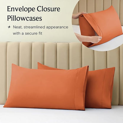 LuxClub 4 PC King Sheet Set, Deep Pockets Wrinkle Free Cooling Bed Sheets Hotel Bedding for Women, Men, Includes 1 Fitted Sheet, 1 Flat Sheet and 2 Pillowcases-Silky Soft Autumn Orange