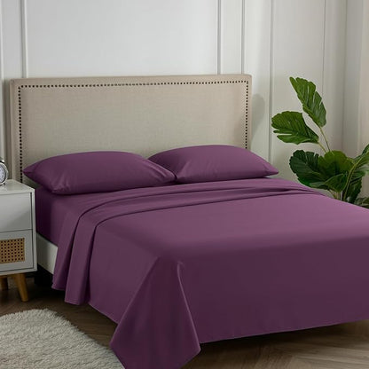 Carressa Linen 100% Egyptian Cotton Full Size Sheets - 600 Thread Count Full Size Egyptian Cotton Sheets (4 PC, Plum Purple), Soft, Cooling, 16" Deep Pocket Sateen Weave Luxury Hotel Bed Sheet Set