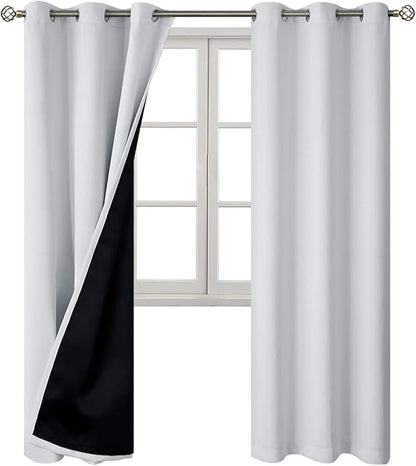 BGment Thermal Insulated 100% Blackout Curtains for Bedroom with Black Liner, Double Layer Full Room Darkening Noise Reducing Grommet Curtain (42 x 84 Inch, Greyish White, 2 Panels)