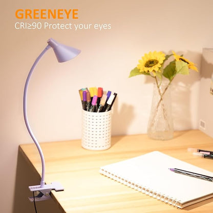 Clip on Light USB Reading Light, Eye Care Dimmable Reading Lamp Flexible Gooseneck Clip on Lamp for Bed Headboard Desk Bedside Dorm - Purple