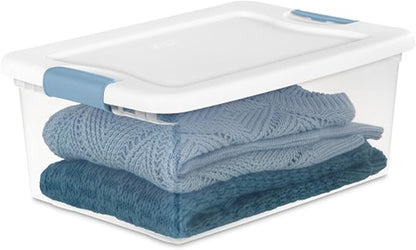 Sterilite 24-Pack Latching Box, Under Bed Storage Bins with Lids, Clear Plastic, 15 Quart - Heavy-Duty Organizing Containers for Closet, Bathroom, and Office