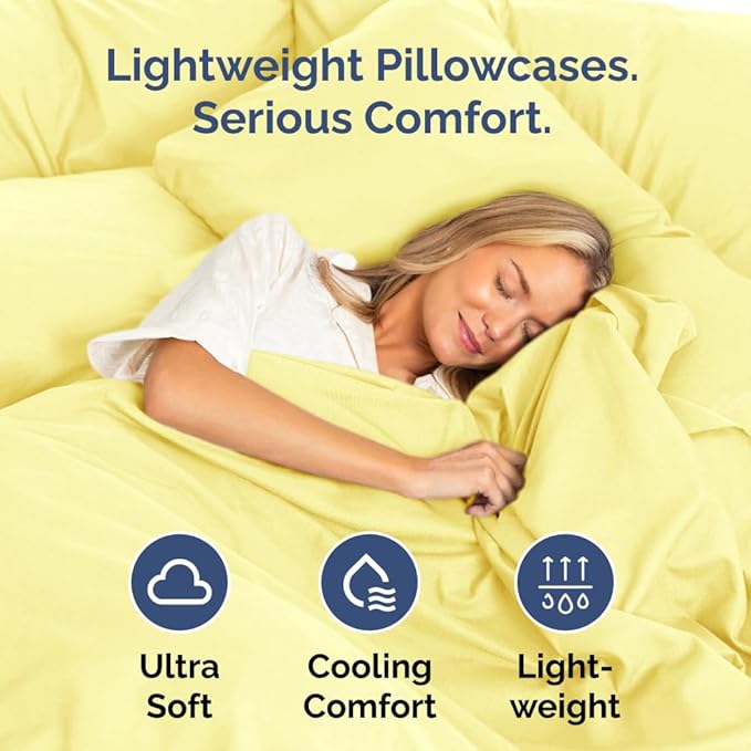 Queen Pillow Cases Set of 2 - Ultra Soft Hotel Quality Pillowcase Covers - Comfy, Cozy & Wrinkle Free - Shrinkage, Stain and Fade Resistant - Machine Washable Pillow Protectors - 2 Piece Set - Yellow