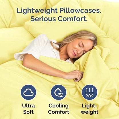 Queen Pillow Cases Set of 2 - Ultra Soft Hotel Quality Pillowcase Covers - Comfy, Cozy & Wrinkle Free - Shrinkage, Stain and Fade Resistant - Machine Washable Pillow Protectors - 2 Piece Set - Yellow