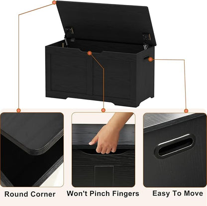 Timberer 31.5" Storage Chest, Wooden Storage Bench, Lift Top Toy Chest with 2 Safety Hinges, Large Toy Box, Entryway Shoes Bench for Living Room, Bedroom, Black