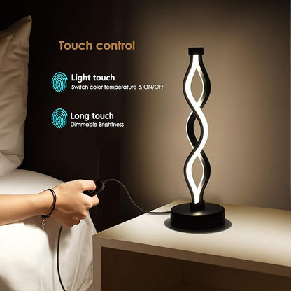 NUÜR Infinity Spiral LED Table Lamp Black, Dimmable Metallic Bedside Lamp with Touch Controller, 3 Colour Temperature, 15.8 Inch Height, Decorative Lamp for Home, Living Room