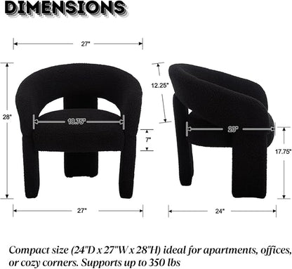 LukeAlon Mid Century Modern Sherpa Accent Chairs Set of 2 – Round Barrel Back Armchairs, Comfy Upholstered Lounge Chairs for Living Room, Bedroom, Office, Waiting Rooms, Black