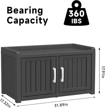 ROJIK Shoe Cabinet Waterproof UV-Resistant,Storage Bench Indoor Outdoor with Adjustable Shelves,for Entryway Bedroom,Hallway,Living Room(Double Door,Black)