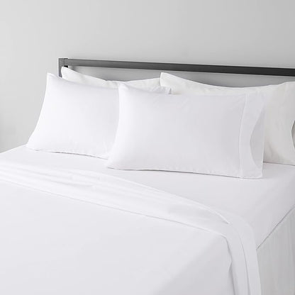 Amazon Basics 4 Piece Microfiber Lightweight Wrinkle-free Breathable Bed Sheet Set, Super Soft Easy Care, 14" Deep Pockets, Queen, Bright White, Solid