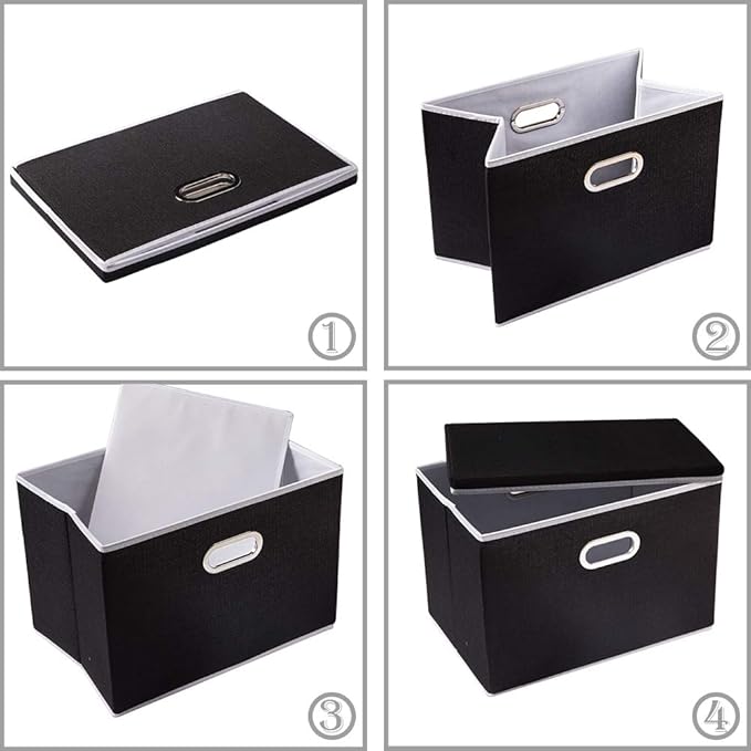 PRANDOM Large Foldable Storage Boxes with Lids [5-Pack] Organizer Containers Baskets Cube with Cover for Home Bedroom Closet Office Black17.7x11.8x11.8 For 6+ Year Old Boys and Girls