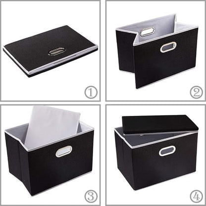 PRANDOM Large Foldable Storage Boxes with Lids [3-Pack] Fabric Collapsible Storage Bins Organizer Containers Baskets Cube with Cover for Home Bedroom Closet Office Nursery Black(17.7x11.8x11.8)