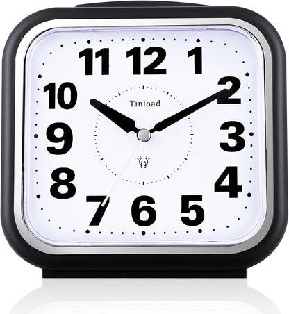 5.5" Large No Ticking Analog Alarm Clock,Silent Readable for Seniors,Easy to Set,Gradual Rise Alarm,Big Numbers,Gentle Wake,Snooze, Lighted on Demand,Battery Operated,Black