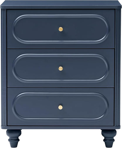 3 Drawer Fluted Dresser for Bedroom Set of 2, Mid Century Modern Chest of Drawers, Wood Storage Small Dresser Organizer for Bedroom Living Room Hallway Closet, Blue