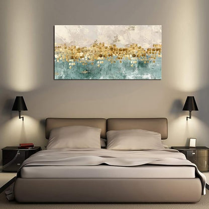 DZL Art A74662 Brown and Blue Abstract Painting Modern Decor Wall Art Tan Color Canvas Gray Painting Contemporary Decor Abstract Canvas Living Room Art Painting