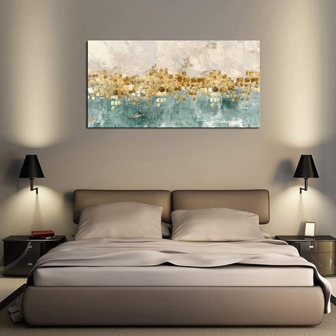 DZL Art A74675 Gold Abstract Canvas - Modern Contemporary Wall Art Decor Living Room