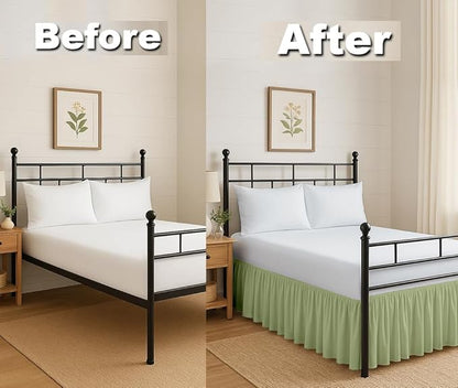 Ruffled Bed Skirt Split Corners with Platform, Tailored Fit Hotel Quality Wrinkle Free Ultra-Soft Microfiber Dust Ruffle, Upto 24 Inch Drop, Twin, Sage