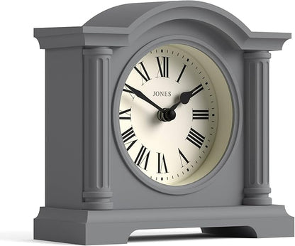 JONES CLOCKS® Kensington Mantel Clock | Classic Arch top Clock | Gray | Stylish & Contemporary | Ideal for Desk, Mantelpiece, Bookshelf or Bedside