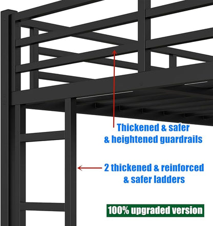 Higher Quality & Stronger Metal Bunk Bed Queen Over Queen Size Bunkbed Frame, Thickened Heavy Duty More Stable Steel Bunk Bed with Twin Size Trundle (Queen Over Queen)