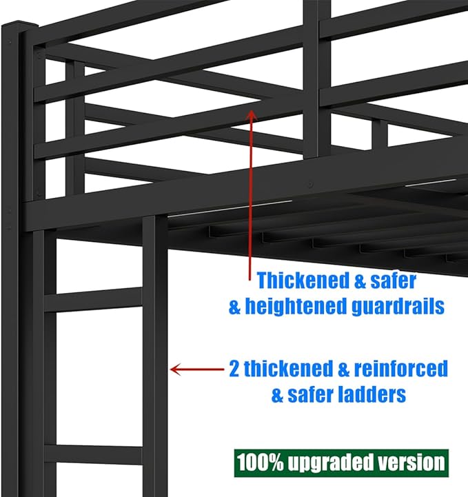 TSAMPA Latest Upgraded & Stronger Metal Bunk Bed Twin Over Full Size, More Stable & Safer Steel Heavy Duty Bunkbed Frame with Twin Size Trundle (Twin Over Full)