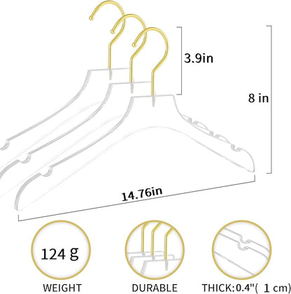 Acrylic Hangers Clear and Gold Premium Quality Clothes Hangers Standard Clothing