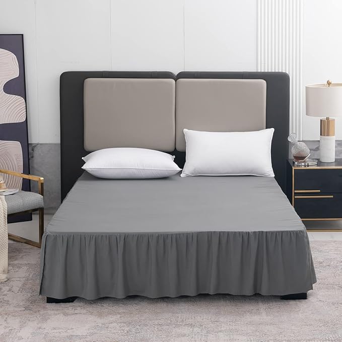Grey Bed Skirt Twin Size Ruffled Bed Skirt with Split Corners, Twin Bed Skirt 12 Inch Drop, Twin Size Bed Skirt Grey for Ruffled Bed Skirt with Split Corners, Bed Skirt Twin Size