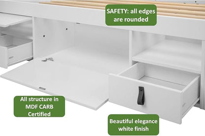 memomad Bali Storage Platform Bed with Drawers (Twin Size, Off White)