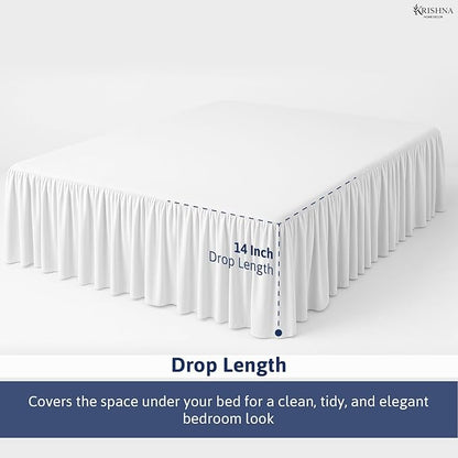 KRISHNA Ruffled Bed Skirt with Split Corners Twin, 100% Microfiber Hotel Quality, 14 Inch Drop Dust Ruffle Gathered Bedskirt with Platform, 39" x 75", White
