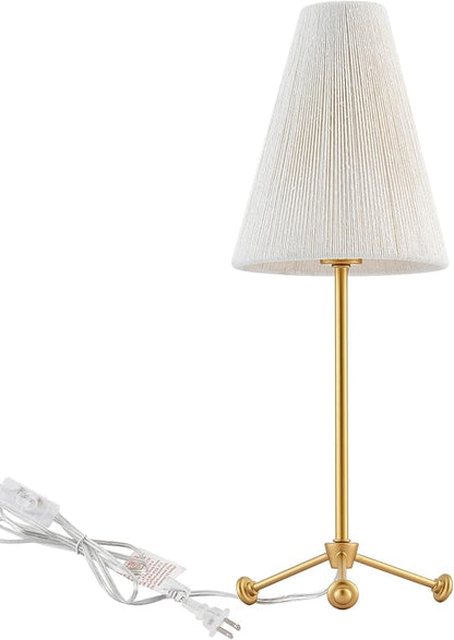 Small Minimalist Table Lamp for Bedroom, Cute Desk Lamp with Linen Rope Cone Lampshade, Boho Nightstand Lamp for Living Room, 1 Pack