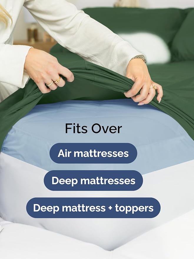 Extra Deep Split King Sheet Set - 7 Piece Breathable & Cooling Sheets - Hotel Luxury Bed Sheets Set - Easy Fit - Soft, Wrinkle Free & Comfy Sheets Set - Emerald Green Sheet Set w/Extra Deep Pockets