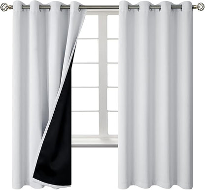 BGment Greyish White 100% Blackout Curtains for Bedroom 69 Inch Length 2 Panels Set, Thermal Insulated Full Light Blocking Grommet Noise Cancelling Window Curtains for Nursery, 55 Inch Wide Each