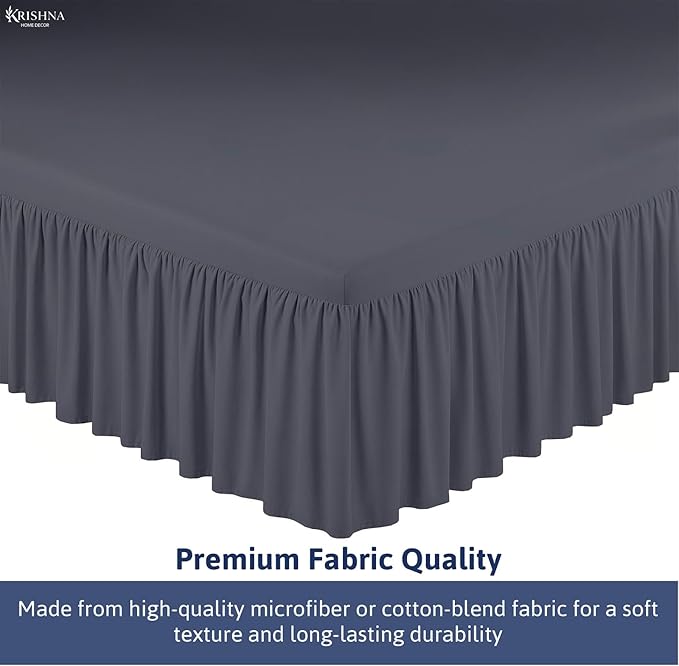 KRISHNA Ruffled Bed Skirt with Split Corners Full, 100% Microfiber Hotel Quality, 14 Inch Drop Dust Ruffle Gathered Bedskirt with Platform, 54" x 75", Dark Grey