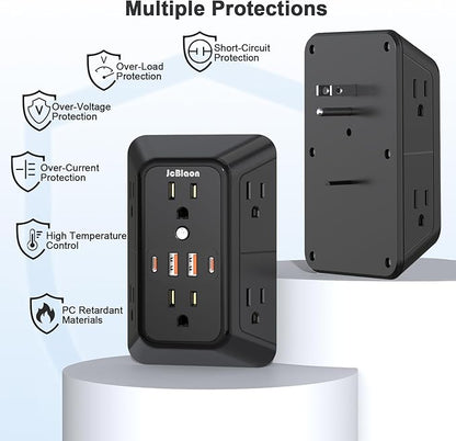 2 Pack Multi Plug Wall Outlet Extender Surge Protector 6 AC Outlet Splitter with 4 USB Ports(2 USB C) Wall Charger 1050J Power Strip 125V/15A, 1875W for Home, Office, Travel Dorm Room Essentials