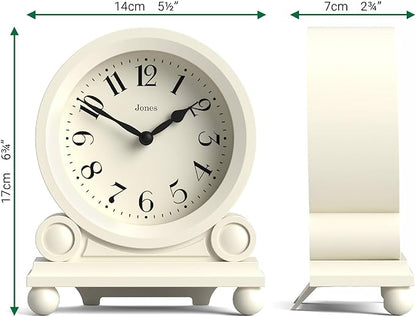 JONES CLOCKS® Maida Vale Mantel Clock | Small Traditional Desk Clock | Pale Cream | Pretty & Charming Ideal for Mantelpiece, Bookshelf or Bedside