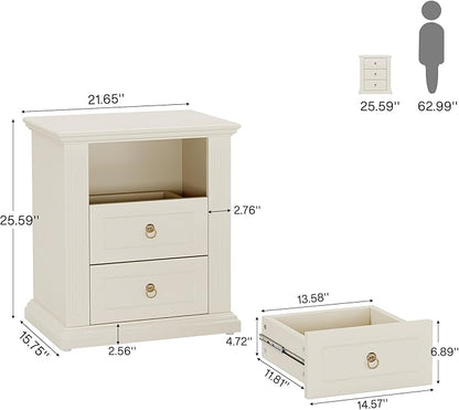 Tribesigns 3-Drawer Nightstand, Modern Bedside Table with Storage Drawers, Wood Night Stand Side End Table for Bedroom, Beige