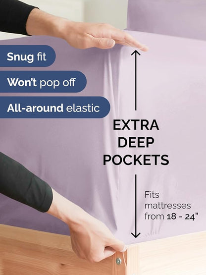 Extra Deep Twin Sheet Set - 4 Piece Breathable and Cooling Sheets - Hotel Luxury Bed Sheets Set - Easy Fit - Soft, Wrinkle Free and Comfy Sheets Set - Light Lavender Sheet Set with Extra Deep Pockets