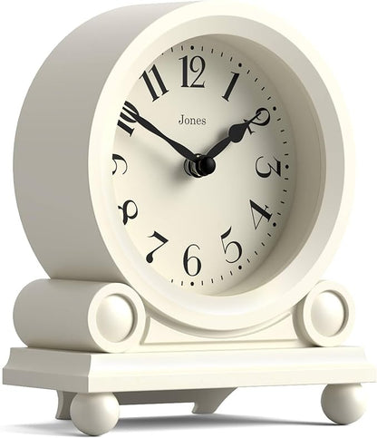 JONES CLOCKS® Maida Vale Mantel Clock | Small Traditional Desk Clock | Pale Cream | Pretty & Charming Ideal for Mantelpiece, Bookshelf or Bedside