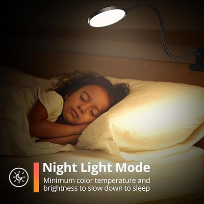 Reading Light with Remote, LED Desk Lamp Clip on [1H Timer & Nightlight] RA>95 Dimmable Flexible Gooseneck, Reading Lamp with Clamp for Table - 3.5'' (Adapter Included)